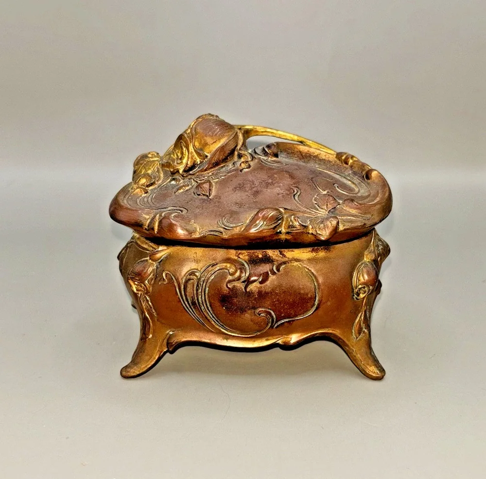 Vintage Trinket Box Jewelry Casket JB Jennings Bros Ornate Art Nouveau Roses!